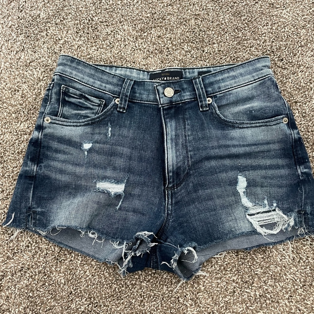 Lucky Brand Dark Blue Distressed Denim Jean Shorts